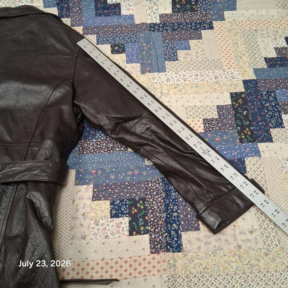 Vintage Wilsons Leather Trench Coat Womens Large Dark Brown Belted Thinsulate